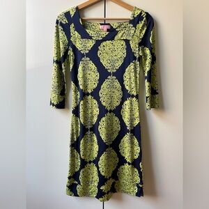 Vintage Y2K Lilly Pulitzer Silk Knit Newport Navy Blue Green Resort Medallion 0